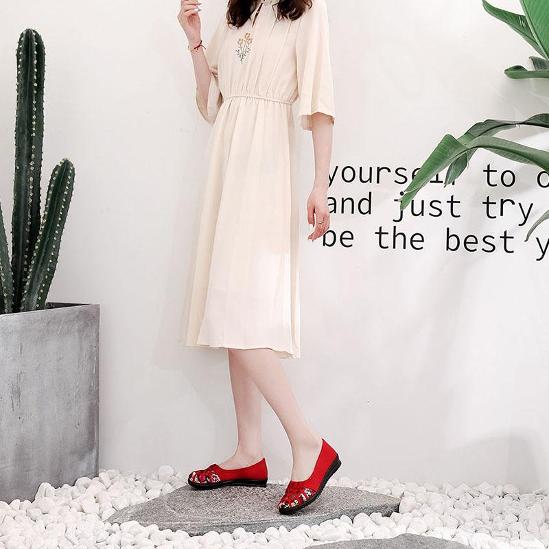 Summer Old Beijing Cloth Shoes Women's Net Shoes Single Shoes Hollow Non-slip Soft Bottom Middle-aged and Elderly Mother Shoes Pedal Sandals Women