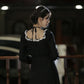 Fairy Party Dress Spring French Retro Small Black Dress Square Collar Lace Long Sleeve Elegant Female Dress