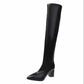 Over-the-knee Boots Women's Pointed Toe Leather Boots Autumn and Winter High-heeled Thick Heel Stretch Stovepipe Boots