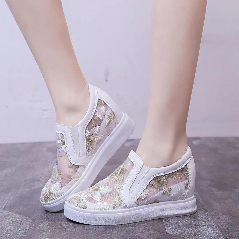 Increase Women's Cloth Shoes In Spring and Summer Hollow Embroidery Women's Single Shoes Casual Net Shoes