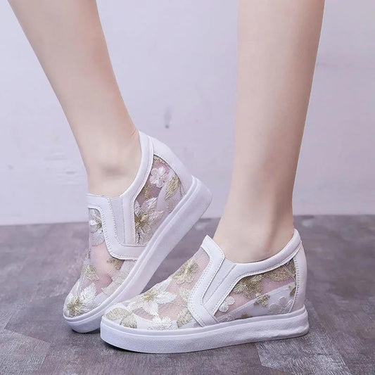 Increase Women's Cloth Shoes In Spring and Summer Hollow Embroidery Women's Single Shoes Casual Net Shoes