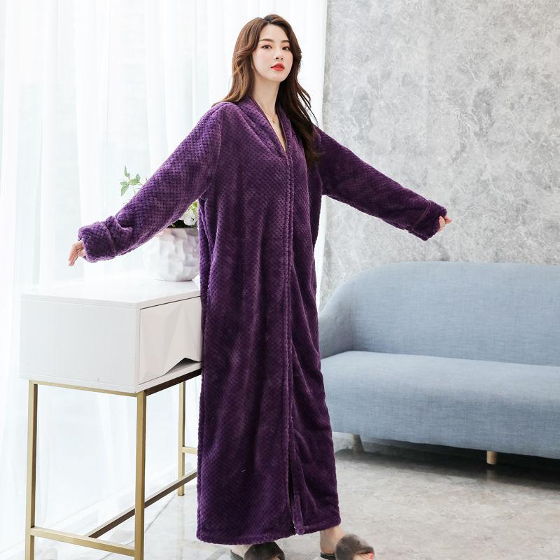 Large Size Super Long Nightdress Thickened Pajamas Women Loose Coral Velvet Bathrobes Can Be Worn Outside Large Size Nightdress Loose Bathrobes