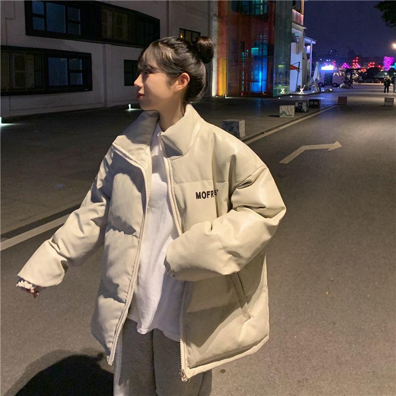 Cotton Jacket Female Winter All-match Pu Leather Cotton Jacket Korean Version of Loose Cotton Jacket Thickened Student Bread Jacket