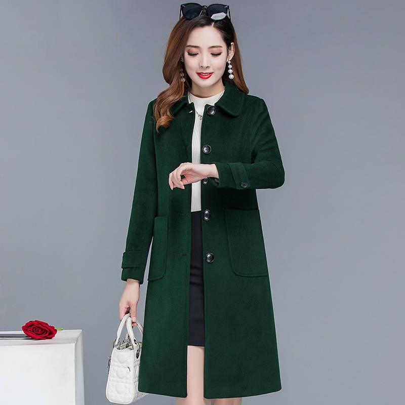 Autumn Winter Coat Jacket  Women Overcoat Wool Coat Long Green Slim Blend Clothes Outerwear