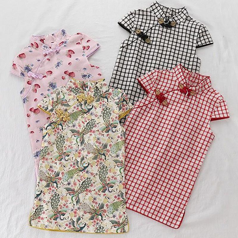 Children's Clothing Girls Spring and Summer Children's Self-cultivation Cheongsam Dress Princess Dress Chinese Style Retro Dress