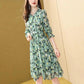Vintage Floral Print Maxi Dresses Women Summer Long Sleeve V-Neck Ruffles Ladies Spring Casual Party Dress Vestidos