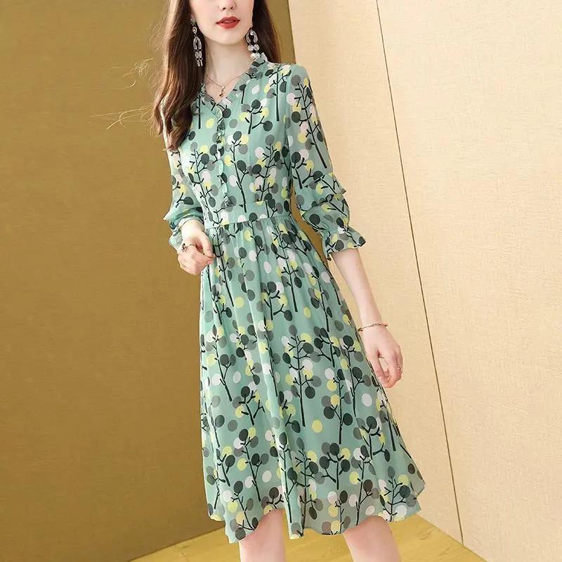Vintage Floral Print Maxi Dresses Women Summer Long Sleeve V-Neck Ruffles Ladies Spring Casual Party Dress Vestidos