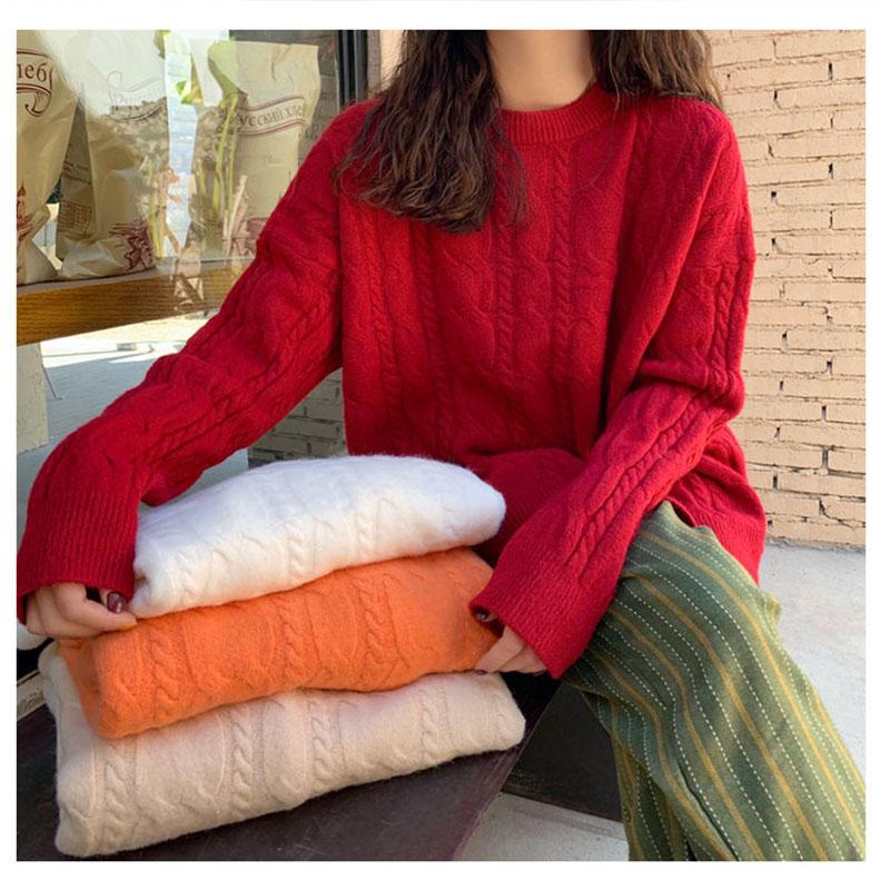 Ladies Knitted Sweater Twist Striped Pullover Women's Top Formal Wear Casual Autumn And Winter Loose Lazy Korean Student Sweatshirt