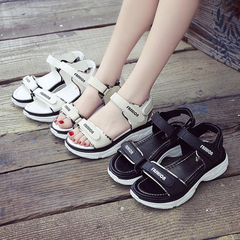 Korean Women's Flat Sandals All-match Rome Velcro Summer Shoes Student Platform Casual Women's Shoes