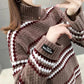 Women's Winter Large Size Versatile Striped Sweater Female Autumn Loose High Collar Long Sleeve Warm Knitted Pullover