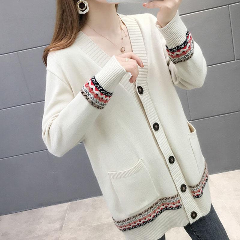 Spring and Autumn Knitted Cardigan Sweater Mid-length Casual Top Loose Outer Wear Women's Jacket