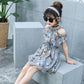 Children's Fashion Dress Girl Casual Off Shoulder Halter Above Knee Dresses Korean Girl's Dress Beach Dress Fold Print Butterfly