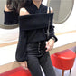Off Shoulder Sexy One-neck Blouse Loose Knit Bottoming Shirt Fashion Outer Wear Spring and Autumn Jacket