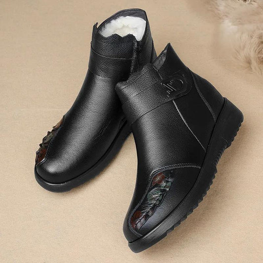 Cotton Shoes Women's Winter Warmth and Velvet Soft-soled Short Boots Middle-aged and Elderly Leather Shoes