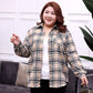 Large Size 150kg Wearable Pink Plaid Shirt Women Loose Brushed Shirt Casual Lapel Long Sleeve blouses