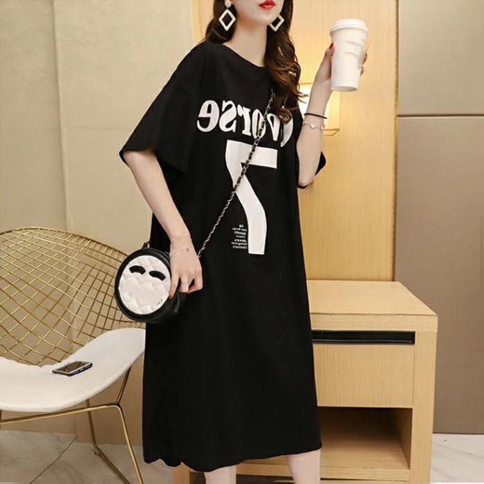 Summer Ladies' Long Skirts Women Dress Girl Loose O-Neck Casual Loose T-shirt Dress