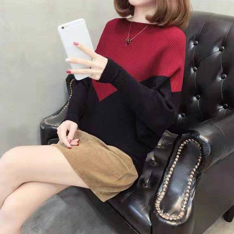 Pofulove Women Loose Sweater Pullover Knitted Batwing Sleeve Knit Pull Ladies Bat Sleeve Jumper Tops