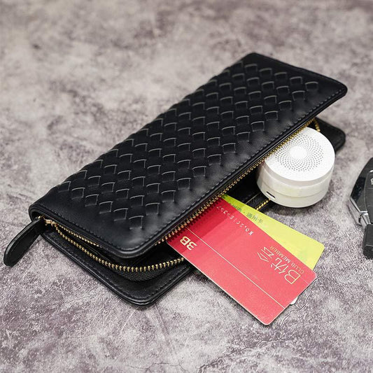 Business Long Wallet Men Women Anti-theft Weave Multi-card Holder Clutch Bag Mobile Phone Coin Bag