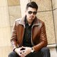 Business Casual Men's Leather Jacket Fur One Plus Velvet Thick Leather Jacket Jacket Middle-aged Father Winter Clothing