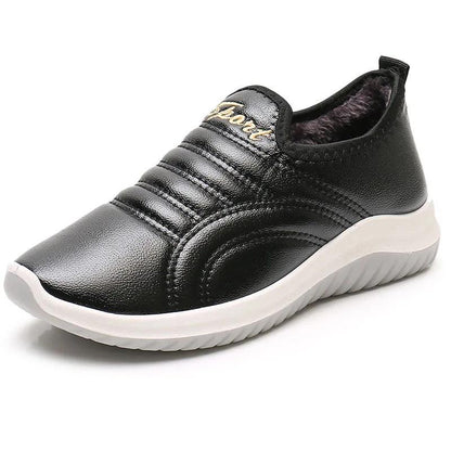 Winter Cotton Shoes Women Leather Waterproof Non Slip Black Plus Size Sneakers Women Sports Shoes Casual Light Running Shoes Thick Fleece Warm Shoes