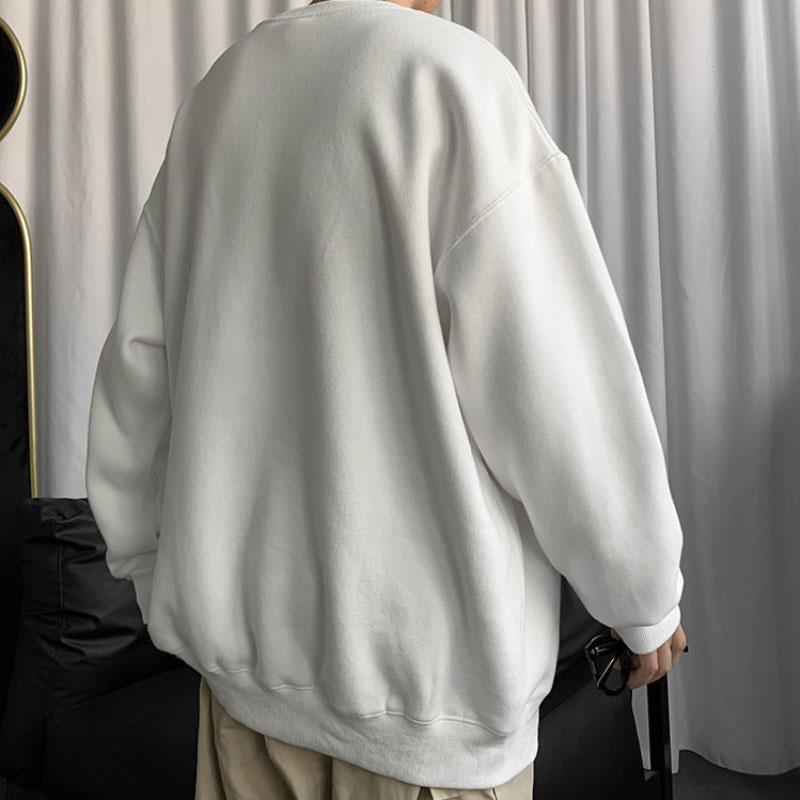 Round Neck Loose All-match Clothes Men's Winter Plus Velvet Thick T-shirt Warm and Comfortable Top