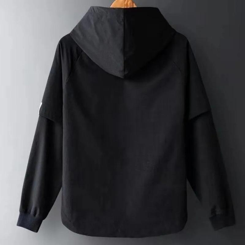 Sweater Men's Loose Hooded Fake Two-piece Autumn Boutique Long-sleeved Large Size Black Pullover Clothes