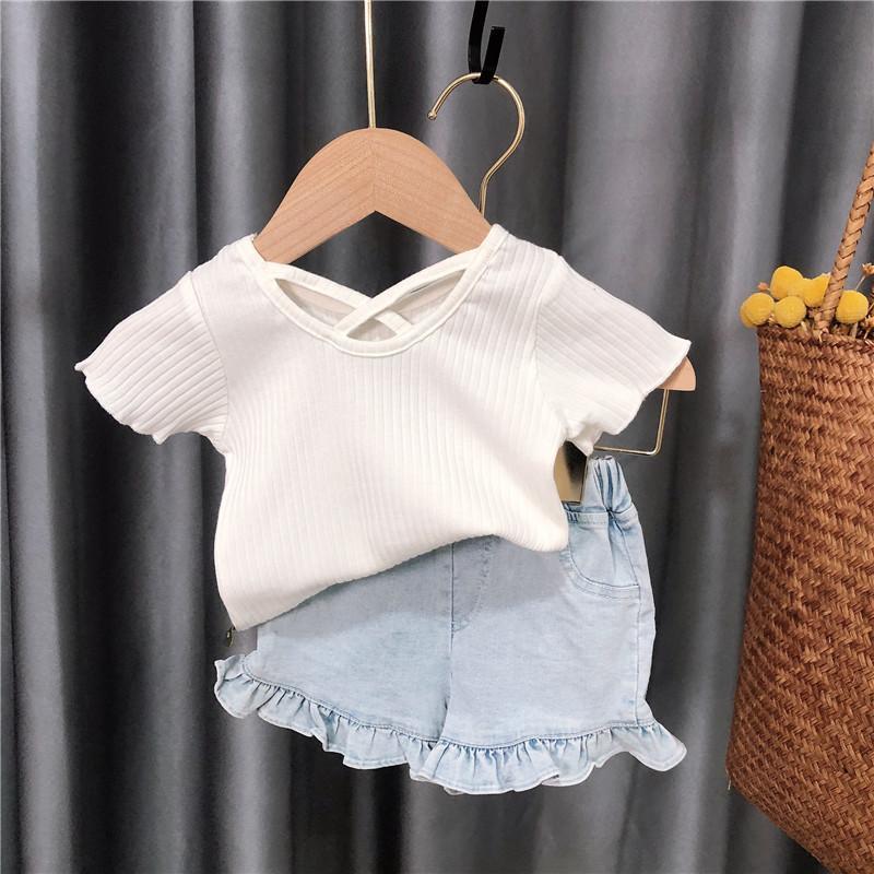 Children's Clothing Girls Suit Summer Small and Medium-sized Virgin Baby Fashion Korean Style Short Sleeve Two-piece Trend