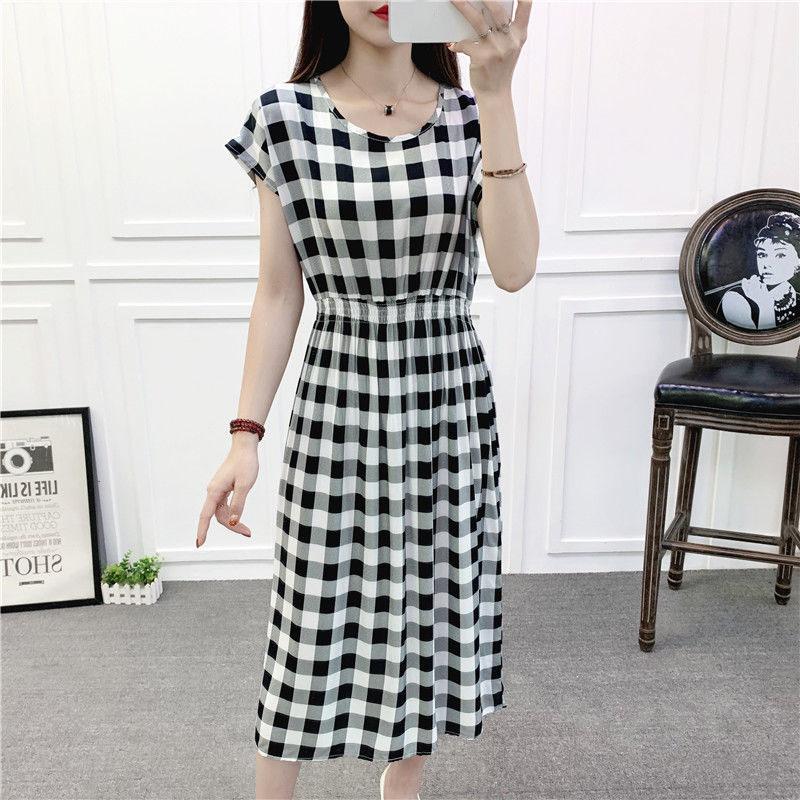Mid-length Dress Printed Vest Summer Ethnic Style Cotton Silk Floral Dres Waist Mid-length Dress  Floral Printed Plus size dress