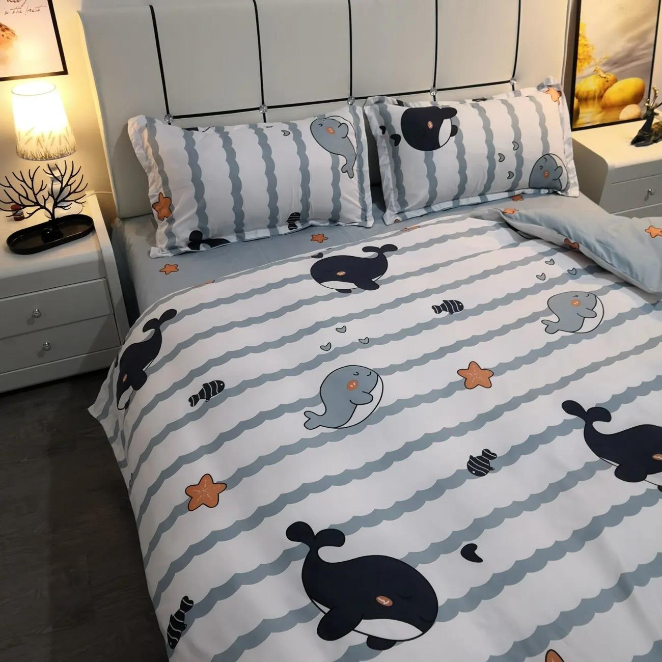 Cotton Fashion Printing Four-piece Skin-friendly Soft Quilt Cover Sheet Double Bed Bedding Set