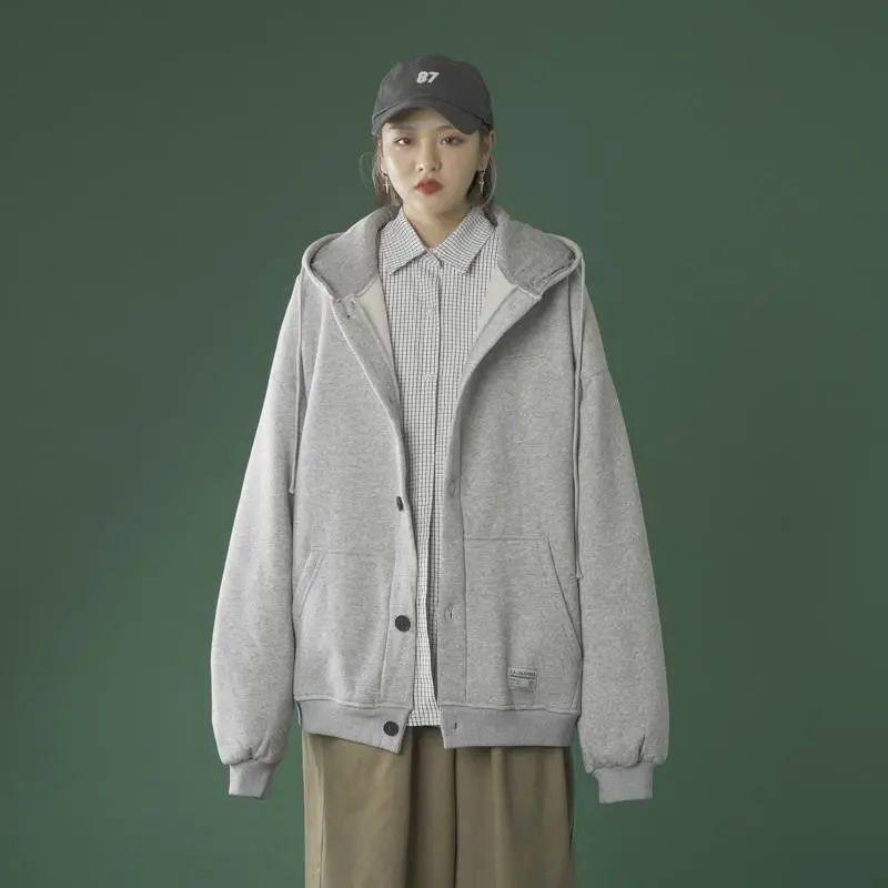 Autumn and Winter Lazy Wind Hooded Sweater Loose and Versatile Cardigan Jacket Women