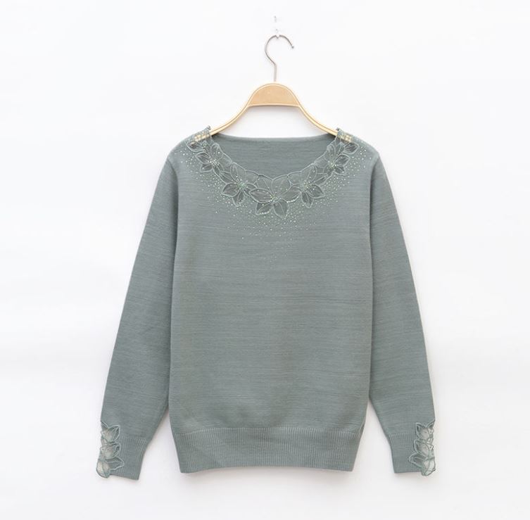 Lace Hollow Neck Knitted Bottoming Shirt Fashion Solid Color Loose Plus Size Women's Sweater