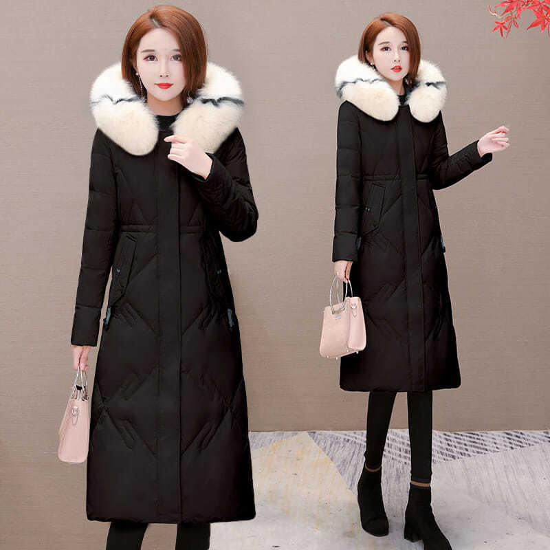 Cotton-padded Clothes Women's Mid-length Winter Clothes Korean Style Loose Fashion Women's Fur Collar Down Padded Coat