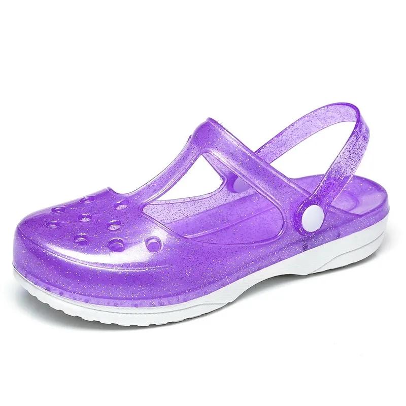Women's Summer Hole Shoes Sandals Jelly Shoes Ladies Slippers Soft Sole Nurse Shoes Comfortable Mother Shoes Flip-Flops Sandals Dual Use Bath Slippers
