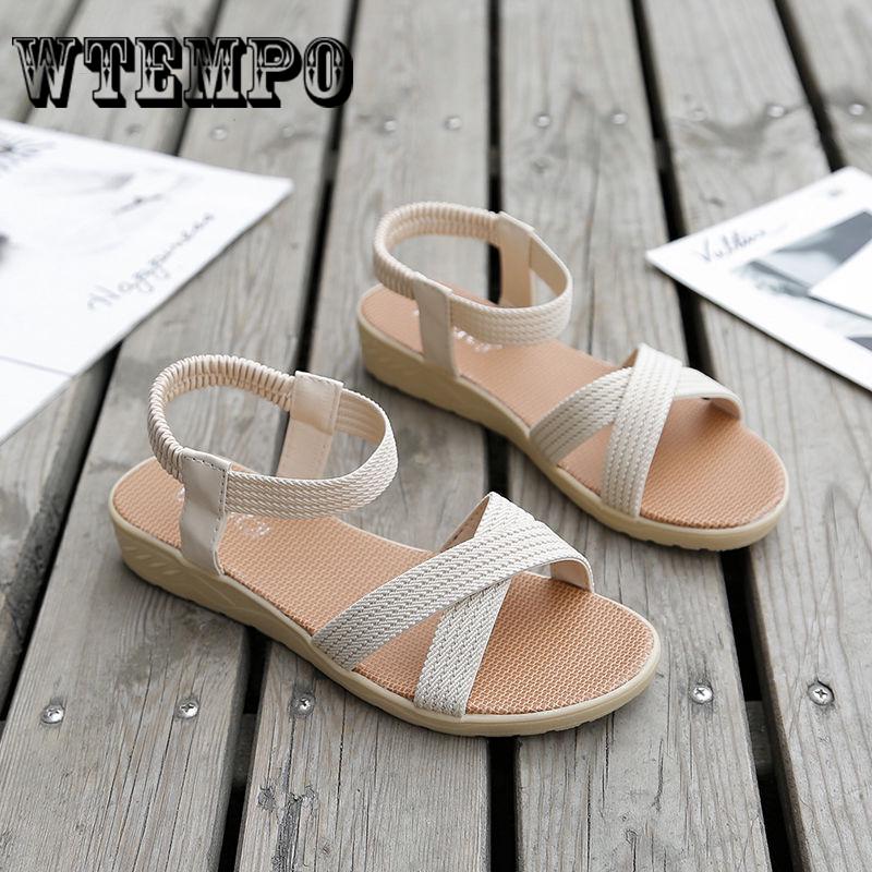 Pair of Women Shoes Anti-slip Linen Summer Sandals Open Home Toe Flats Shoes