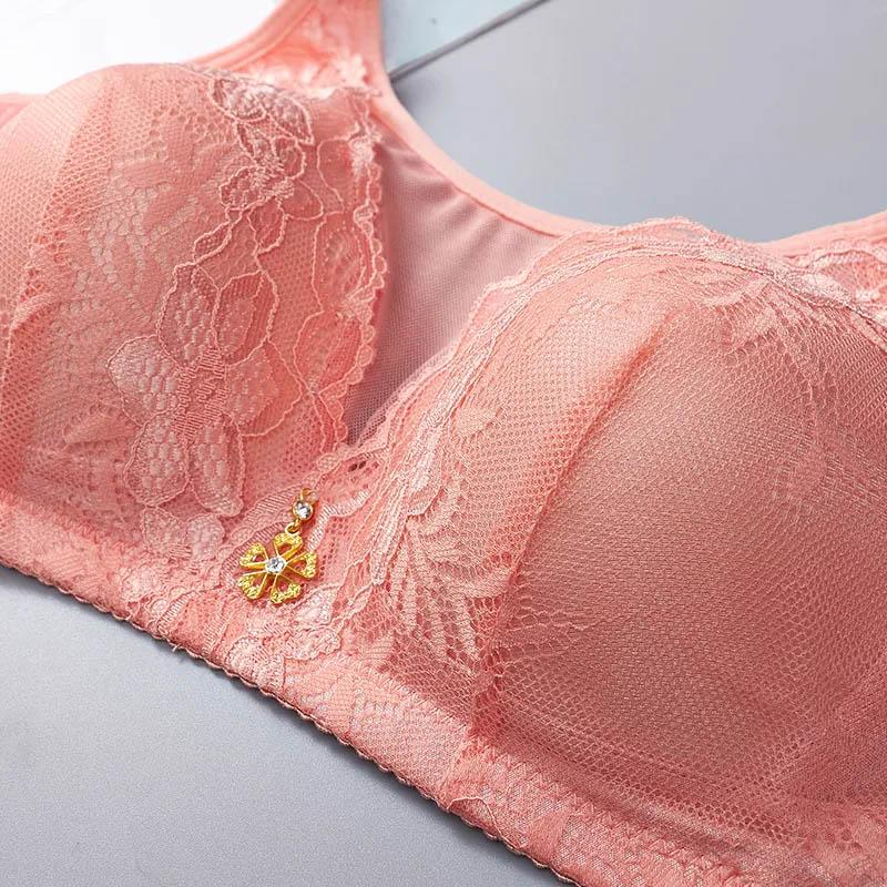 Ladies Large Size Sexy No Steel Ring Breathable Lace Thin Section Gathering Adjustable Anti-shine Bra