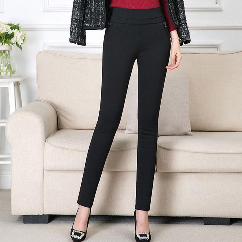 Winter Plus Velvet Thickening Autumn and Winter High Waist Large Size Loose and Thin Stretch Black Casual Pants Pencil Women