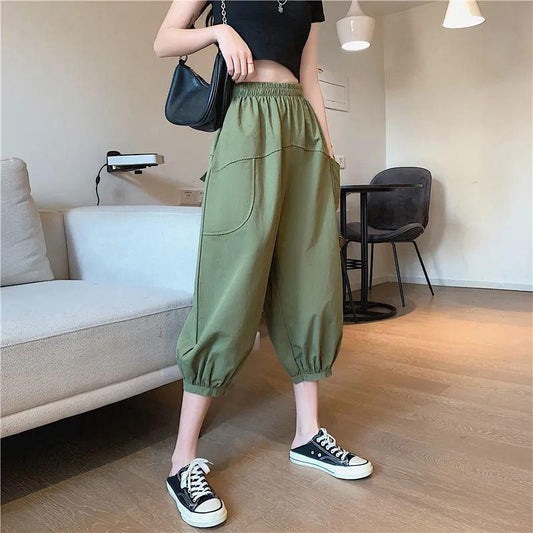WTEMPO Lantern Pants M-XXXL Cotton Pants Big Pocket Women Spring and Summer Loose Elastic Waist Solid Color Casual Trousers