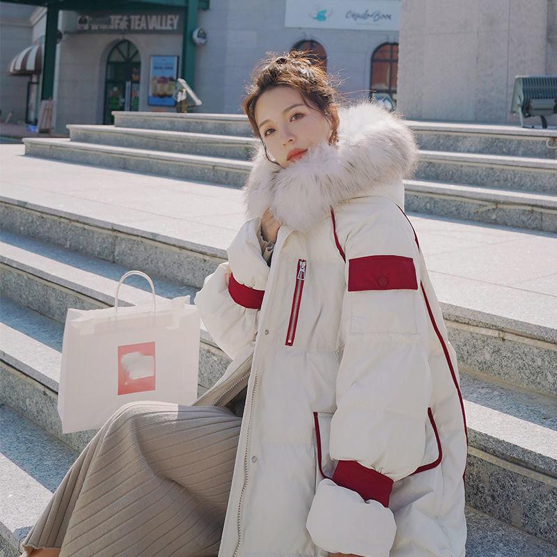 Winter Fluffy Fur Collar Hooded Long Over-the-knee Women's Down Cotton Jacket Women's Bread Jacket Cotton Jacket Women's Loose Casual Winter Jacket