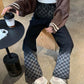 Chess Board Graded Jeans Female Korean Version of The Design High Waist Slim Vertical Straight Wide Leg Trousers