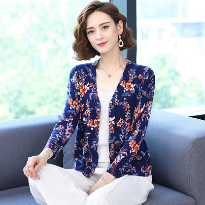 Long-sleeved Short Cardigan Women's 3D Flower Print Sweater Coat Large Size Wool Coat Knitwear