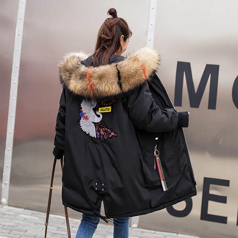 Women's Padded Jacket Mid-length Large Fur Collar Down Padded Coat Large Size Student Loose Padded Coat Women