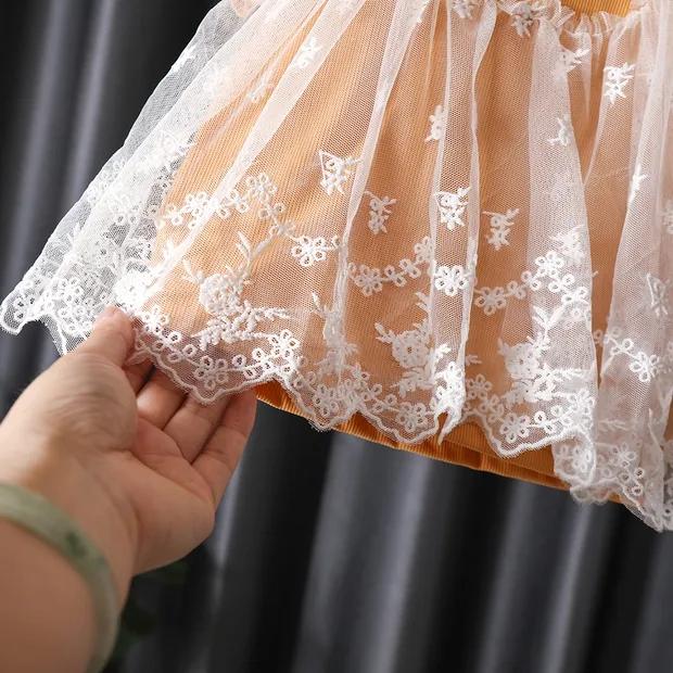 Cotton Girl Fake Two Summer T -shirts Female Baby Children's Children's Clothing Lace Wild Short Sleeve Top