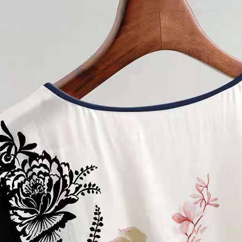Ice Silk Fabric Printing Plus Size Women's Summer Short-sleeved Top Women's Summer Loose Cover Belly Was Thin