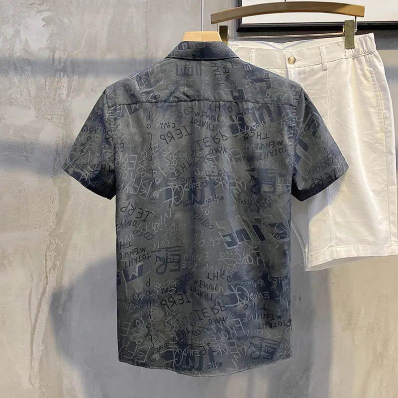 Printed Slim Shirt Men's Korean Style Personality Street Flower Shirt Summer Dress Casual Square Collar Shirt Trendy