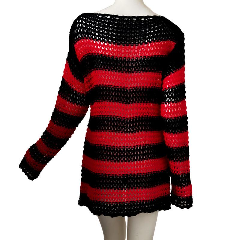 Sweater Women's Dark Striped Pullover Knitwear Gothic Style Ripped Hole Long Top Loose Trending Sweater Autumn and Winter Jumper