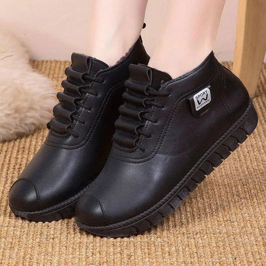 Women's Autumn and Winter Casual Sports Shoes Soft Bottom Pu Leather Shoes All-match Ladies Flat Cotton Shoes