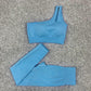 Women's Yoga Wear Sports Suit One Shoulder Vest Sports Bra Tight Pants Solid Color Gym Running Fitness Suit Tracksuit Active Athletic Clothing Sets