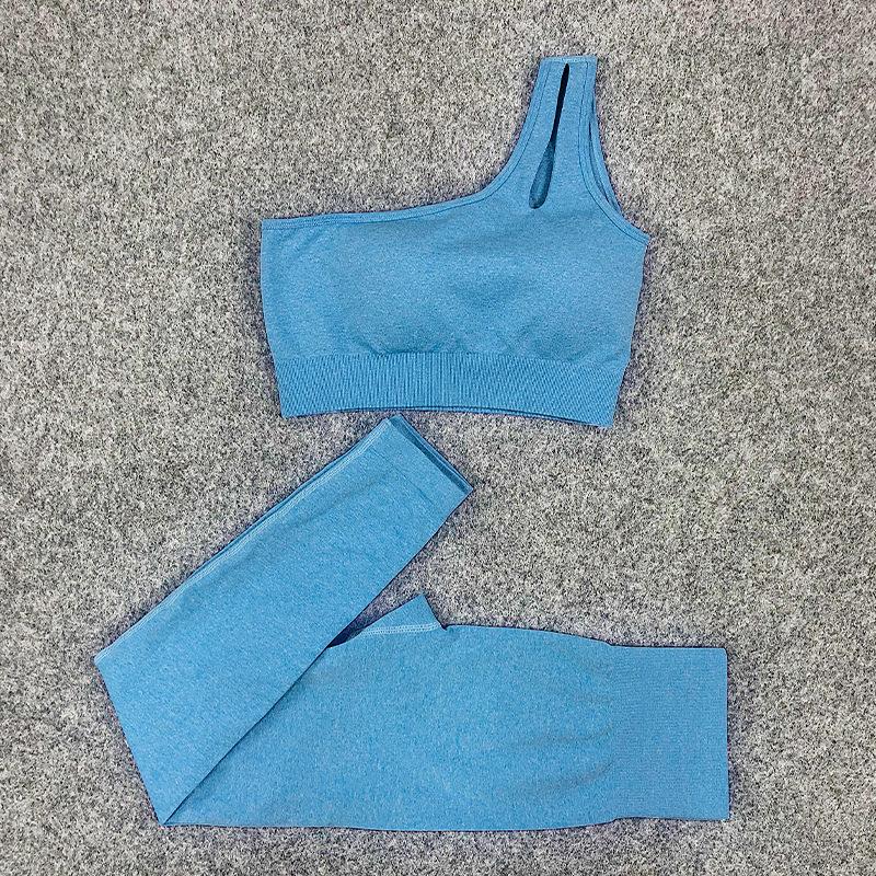 Women's Yoga Wear Sports Suit One Shoulder Vest Sports Bra Tight Pants Solid Color Gym Running Fitness Suit Tracksuit Active Athletic Clothing Sets