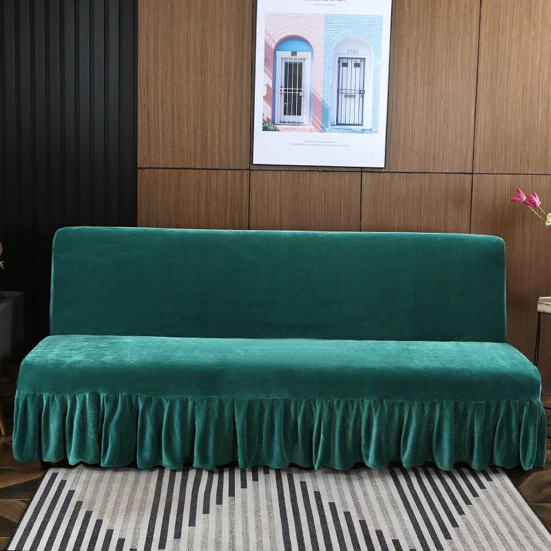 Armless Sofa Cover Inclusive Magic Sofa Cover Solid Color Folding Sofa Bed Cover with Skirt Elastic Furniture Protector Slipcover Couch Cover