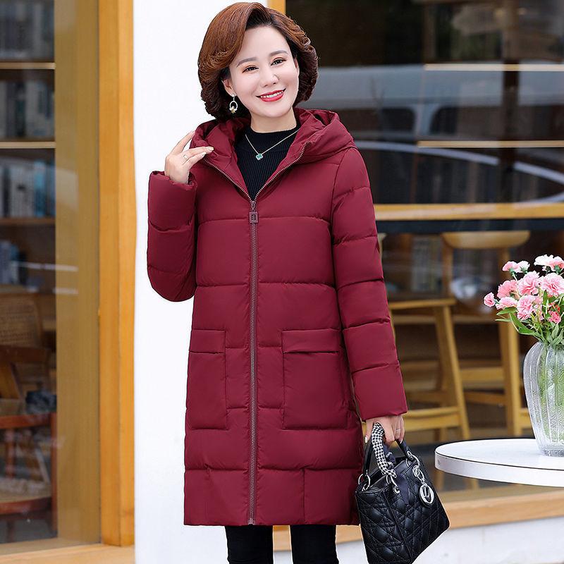 Women Autumn Winter Midi Hooded Big Pocket Windproof Coat Puffer Jacket Cotton Padded Parkas Warm Outwear